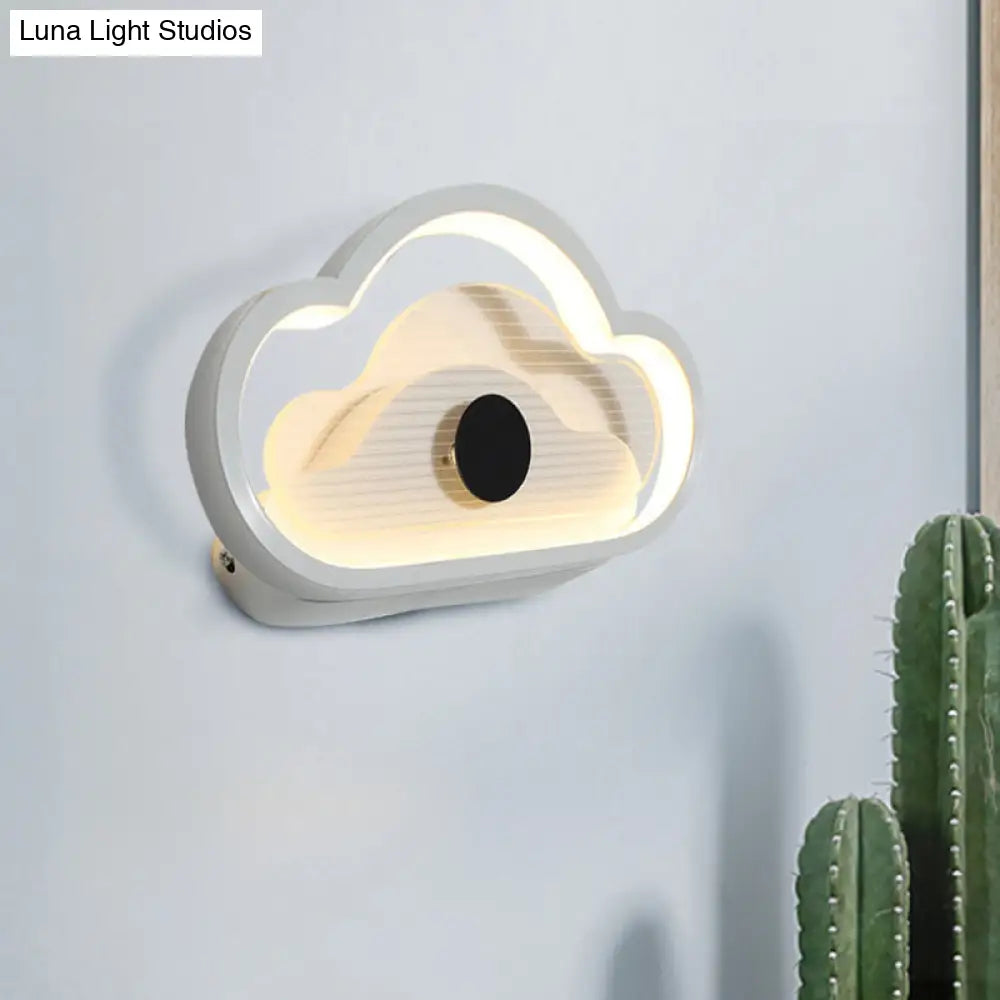 Nordic Acrylic Heart/Cloud Led Wall Light Fixture For Bedroom - Black/White