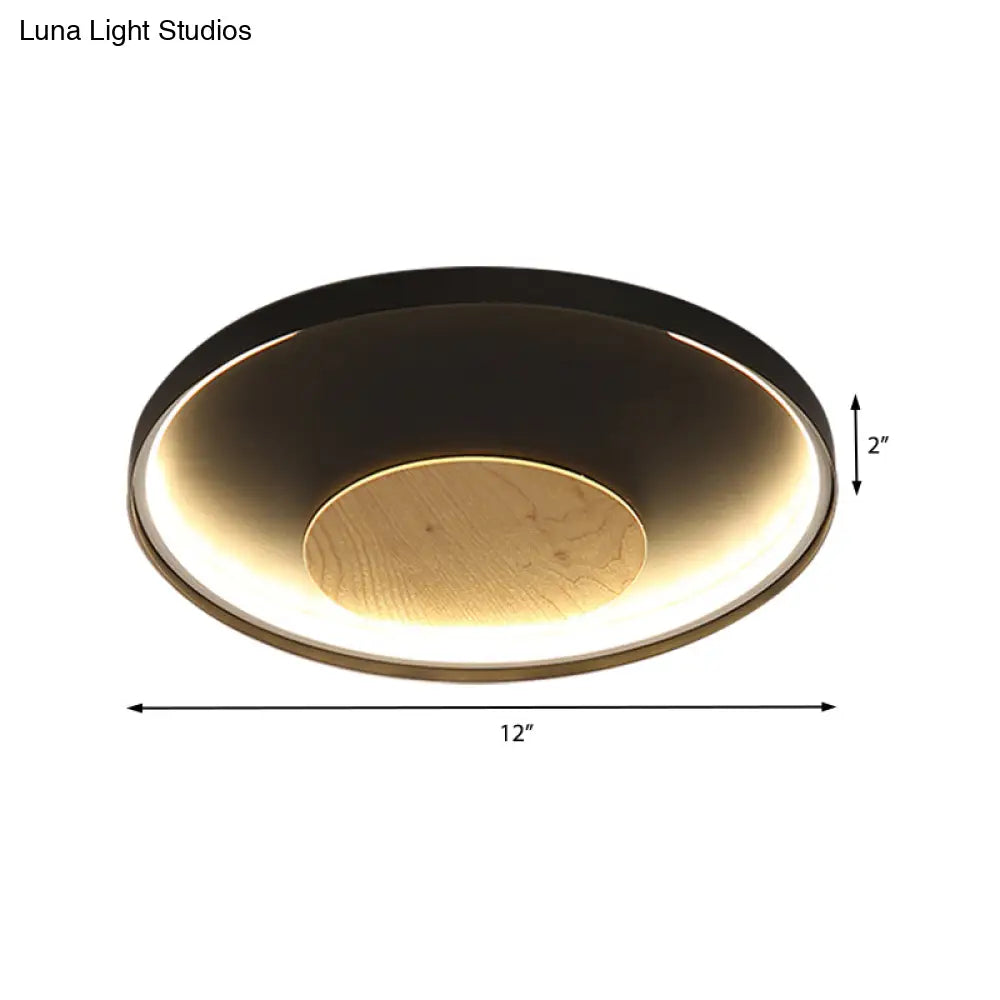 Nordic Acrylic Led Ceiling Flush Light In Black/White Wood - 12/16/19.5 Inch Wide