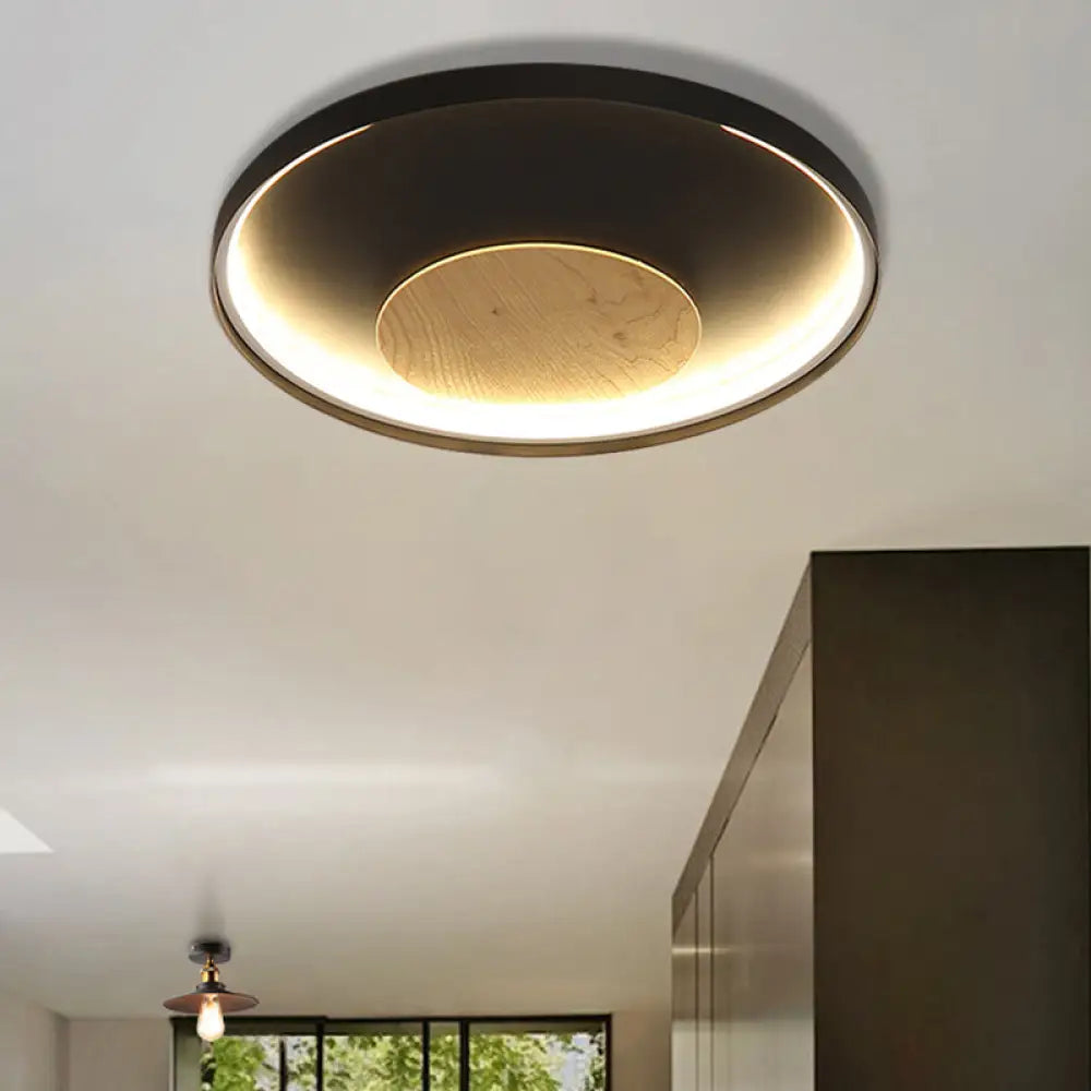 Nordic Acrylic Led Ceiling Flush Light In Black/White Wood - 12/16/19.5 Inch Wide Black / 12’