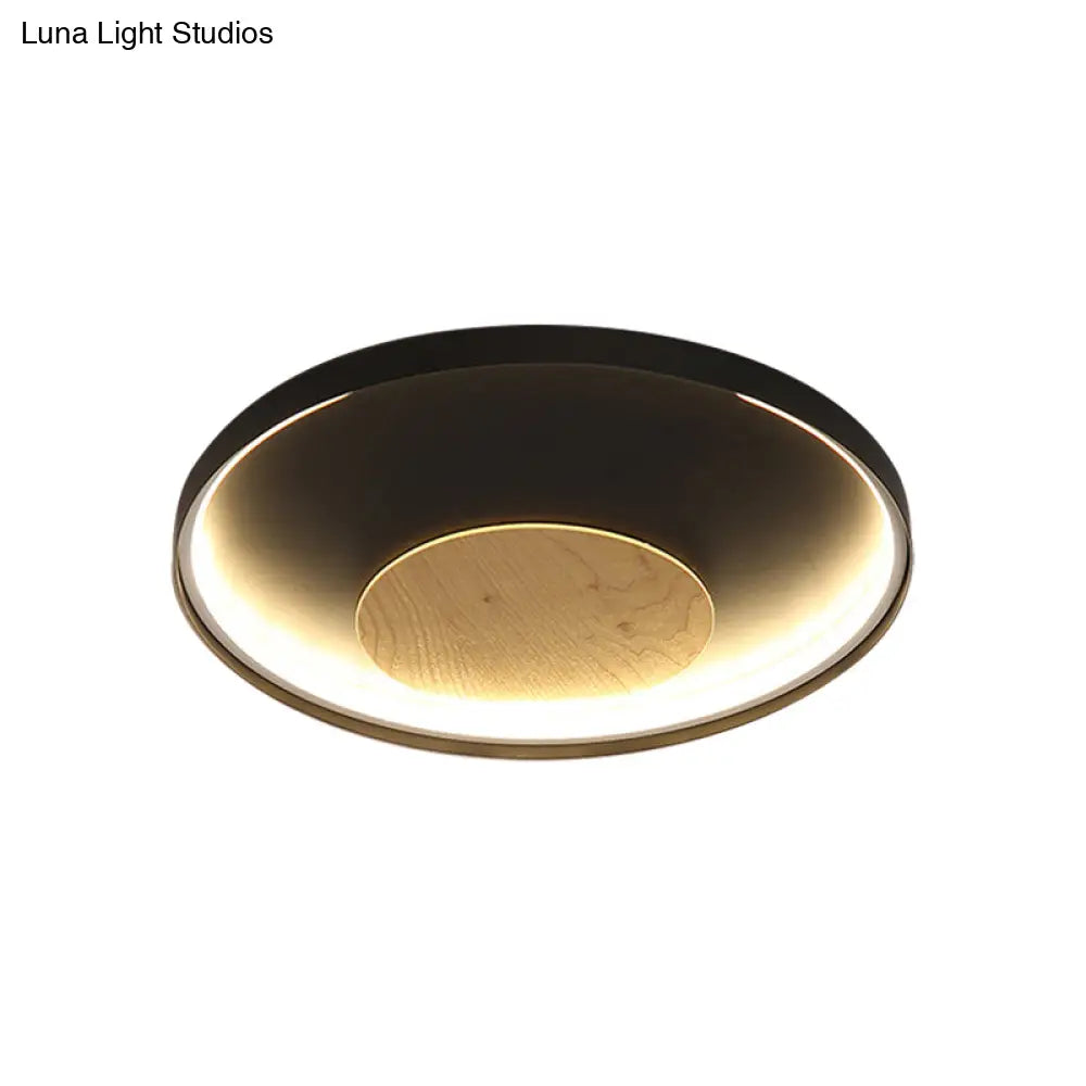 Nordic Acrylic Led Ceiling Flush Light In Black/White Wood - 12/16/19.5 Inch Wide