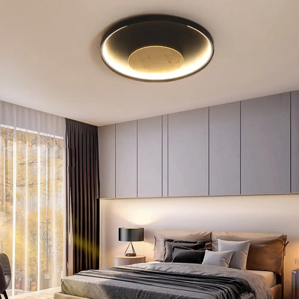 Nordic Acrylic Led Ceiling Flush Light In Black/White Wood - 12/16/19.5 Inch Wide Black / 19.5’