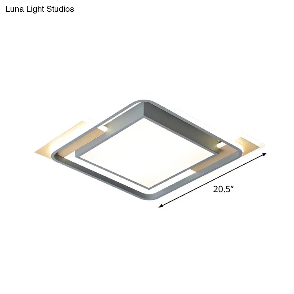 Nordic Aluminum Led Ceiling Flush Mount Light In Warm/White - Grey Square Box Design With Frame