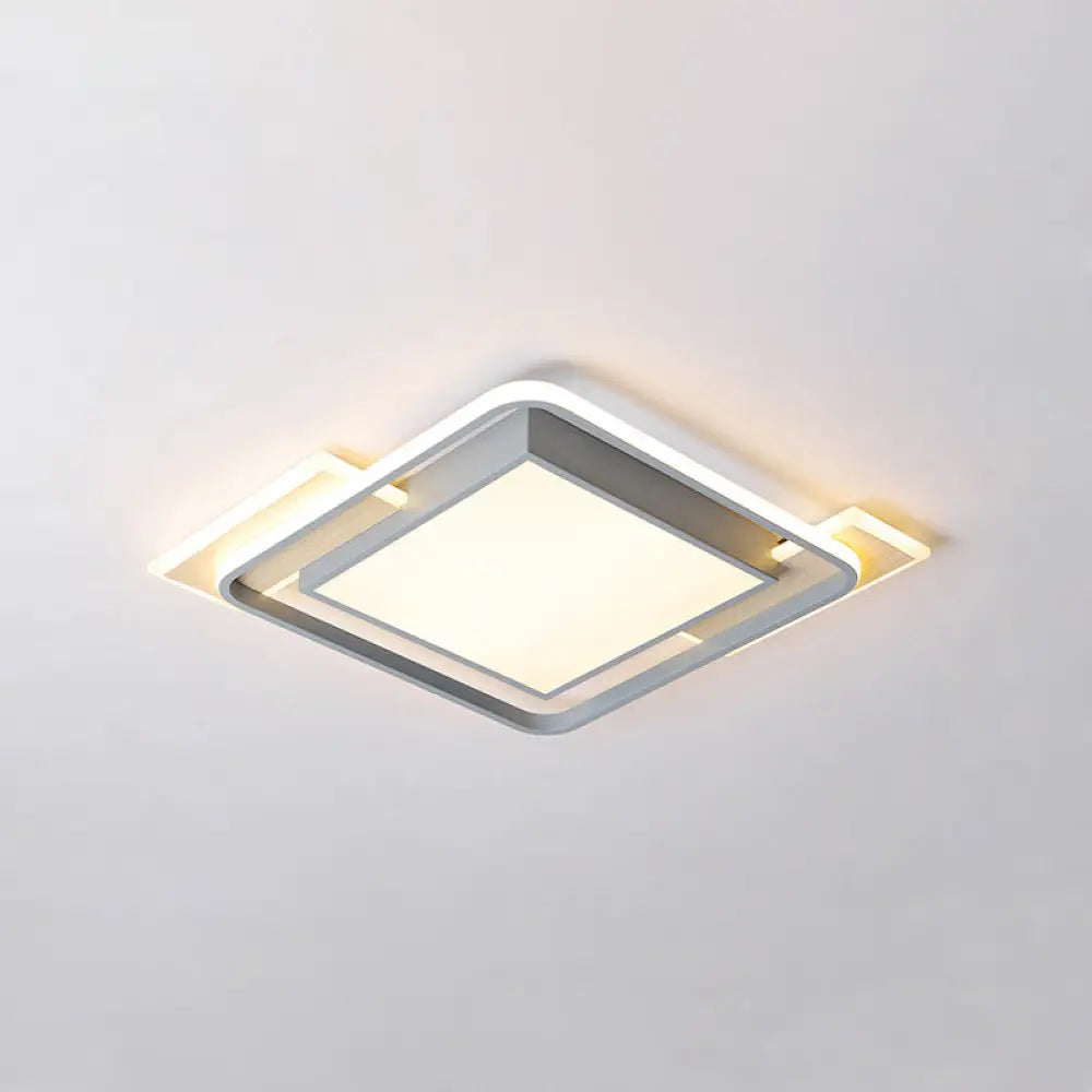Nordic Aluminum Led Ceiling Flush Mount Light In Warm/White - Grey Square Box Design With Frame