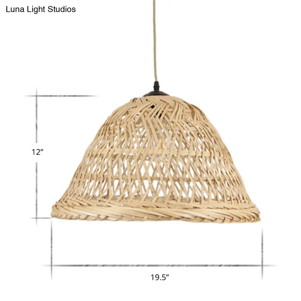 Nordic Bamboo Pendant Light For Dining Room - Beige Bell Shape