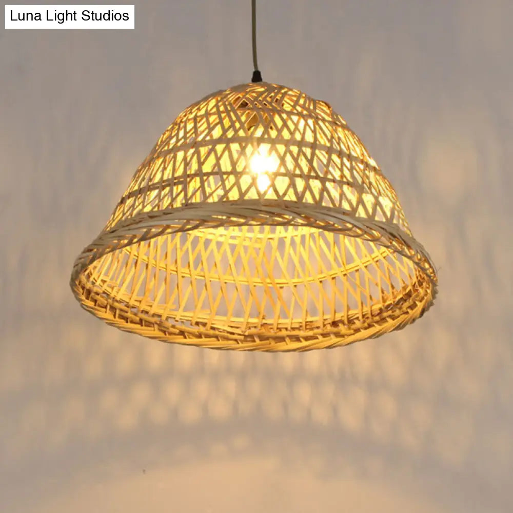 Nordic Bamboo Pendant Light For Dining Room - Beige Bell Shape