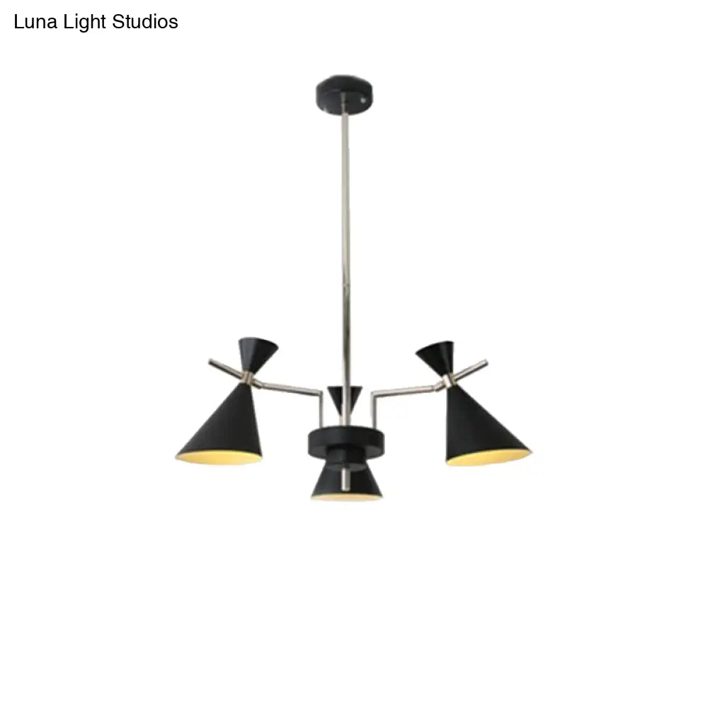 Nordic Bi-Conical Pendant Chandelier - 3/6 Lights Black/White/Pink Dining Room Lighting Fixture