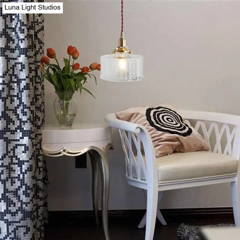 Nordic Brass Pendant Light With Clear Wavy Glass - 1-Bulb Suspended Fixture