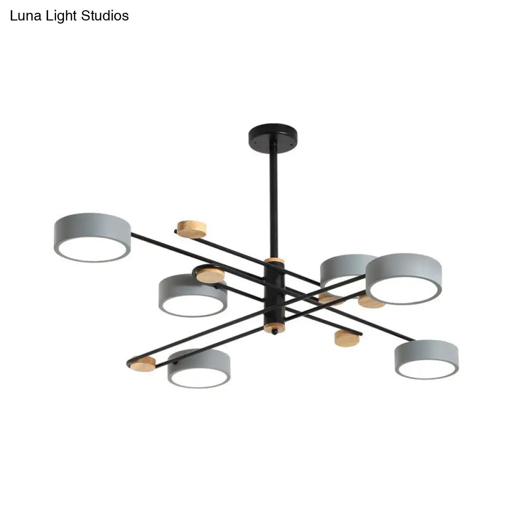 Nordic Chandelier With 6 Lights: Modern Sputnik Design Gold/Grey/White-Wood Finish Acrylic Shade
