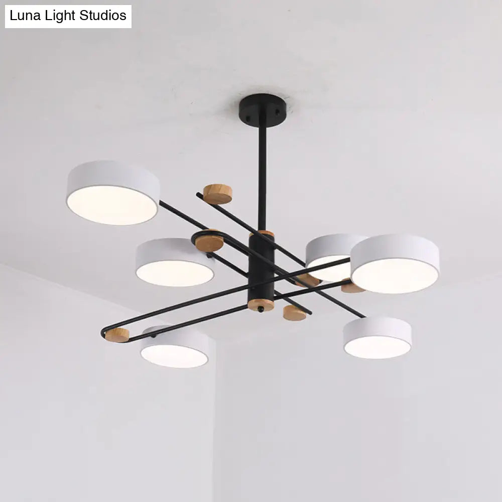 Nordic Chandelier With 6 Lights: Modern Sputnik Design Gold/Grey/White-Wood Finish Acrylic Shade