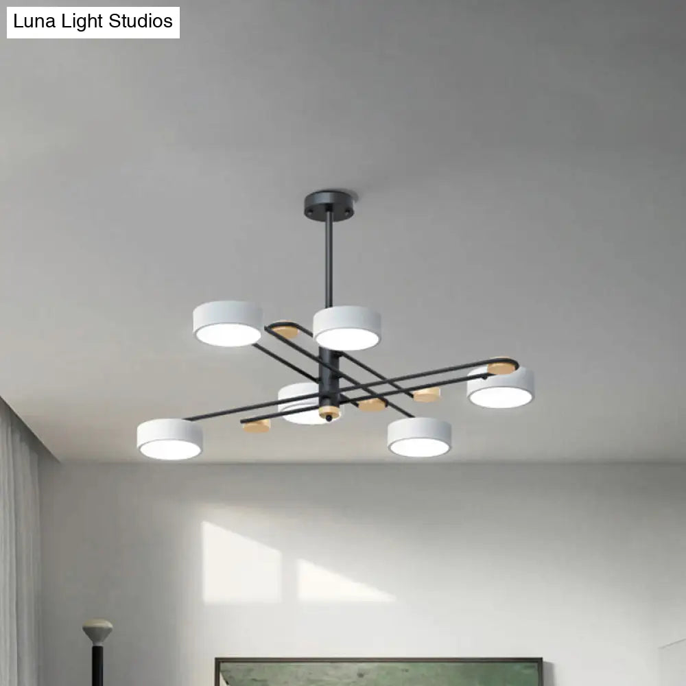 Nordic Chandelier With 6 Lights: Modern Sputnik Design Gold/Grey/White-Wood Finish Acrylic Shade