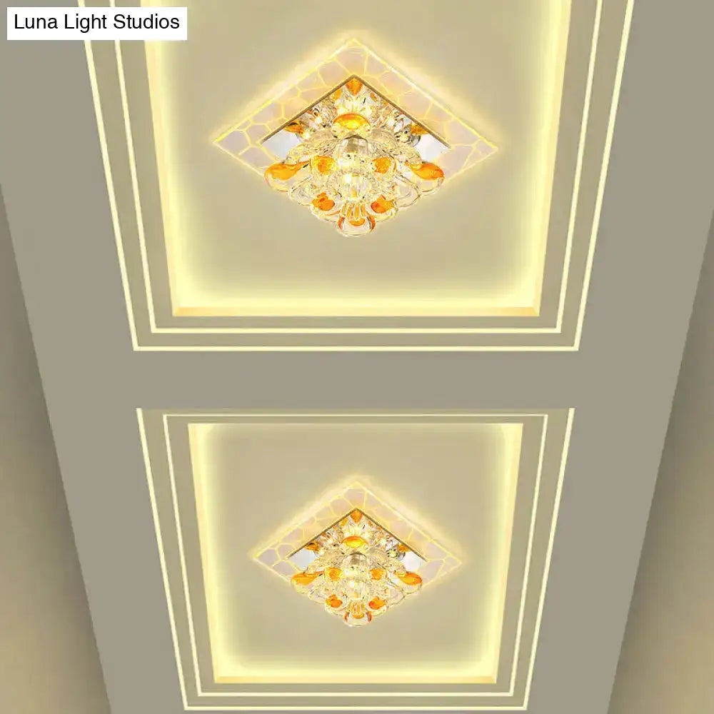Nordic Crystal Flush Mount Light: Floral Led Purple Ceiling Fixture For Corridor