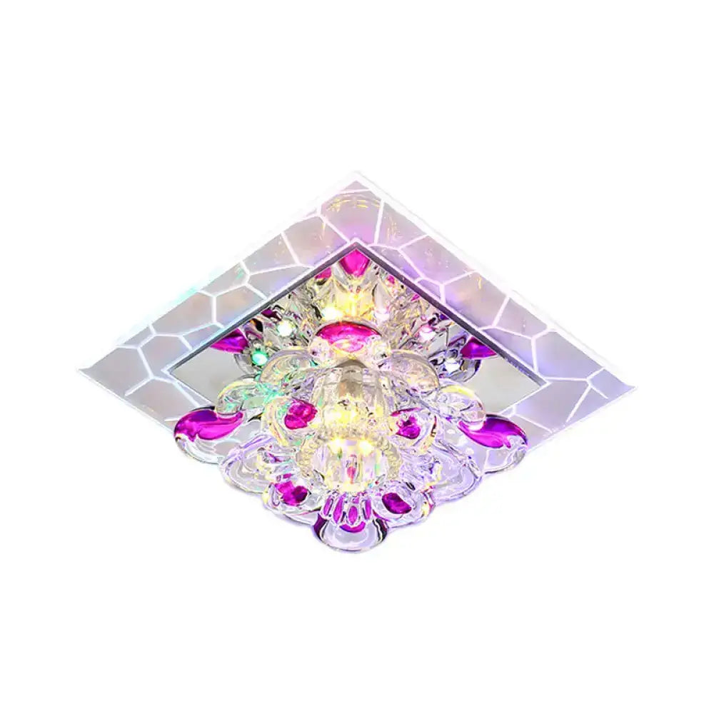 Nordic Crystal Flush Mount Light: Floral Led Purple Ceiling Fixture For Corridor / Multi Color