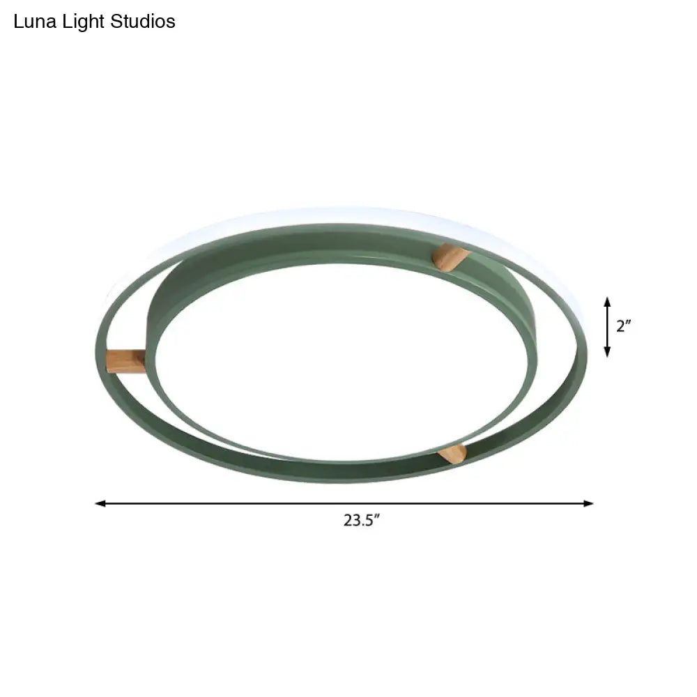 Nordic Dual Circle Led Ceiling Flush Light With Wood Arm - White/Green/Grey Thin Flushmount