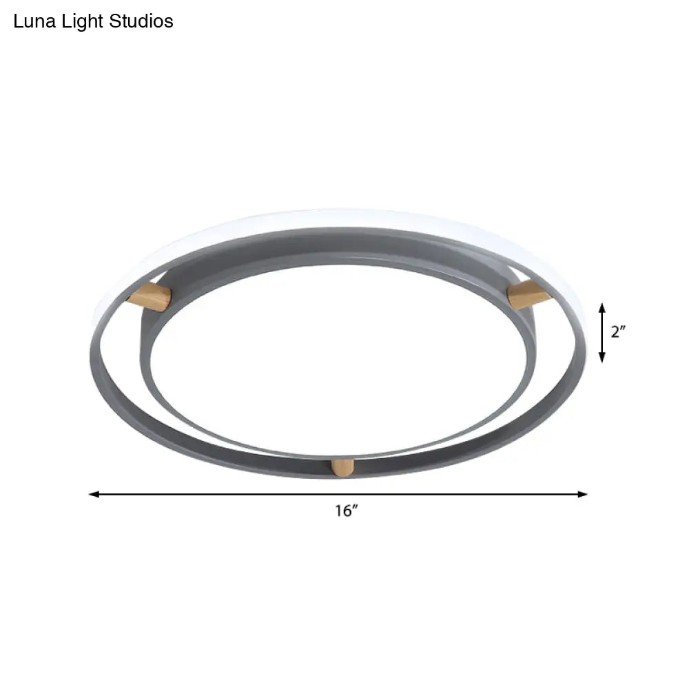 Nordic Dual Circle Led Ceiling Flush Light With Wood Arm - White/Green/Grey Thin Flushmount