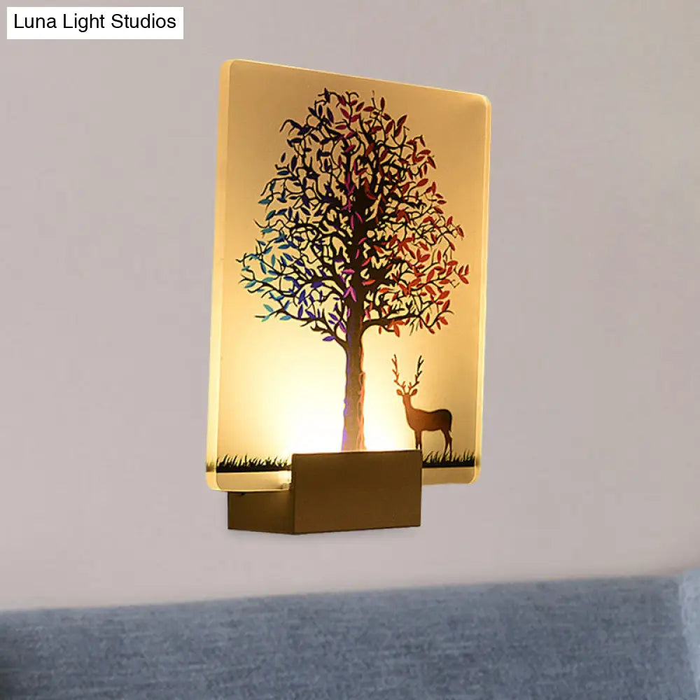 Nordic Elk/Tree Led Wall Sconce In White For Living Room