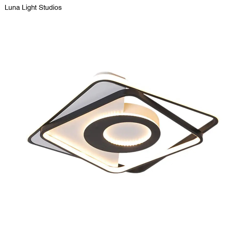 Nordic Led Acrylic Square Semi Flush Ceiling Lamp 16’/20’ Wide Black - White Interlaced Design