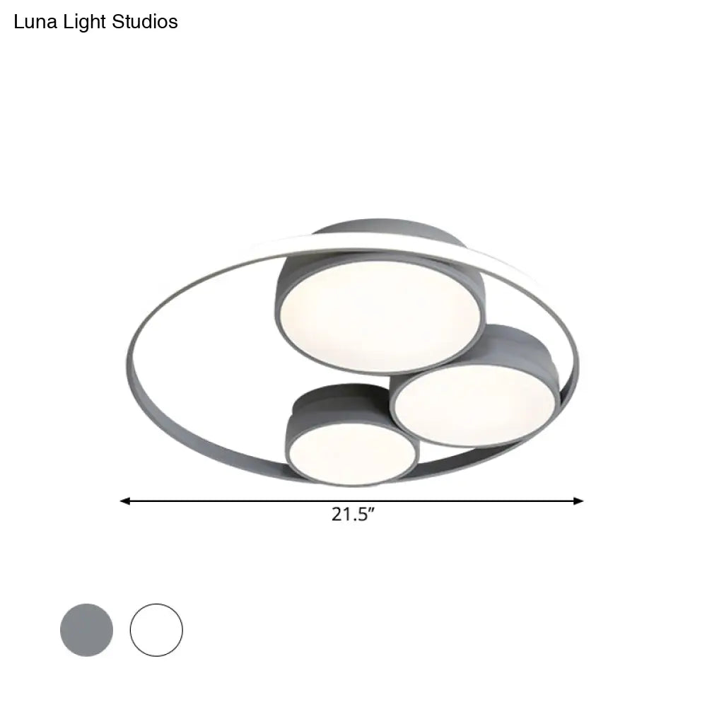 Nordic Led Flush Ceiling Light Grey/White Round Mount Bedroom Lamp - 18’/21.5’/31’ Width