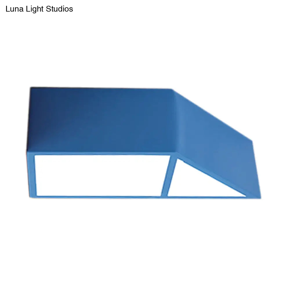 Nordic Led Trapezoid Close To Ceiling Lamp - Blue/Red/Yellow Flush Mount Fixture With Acrylic Shade