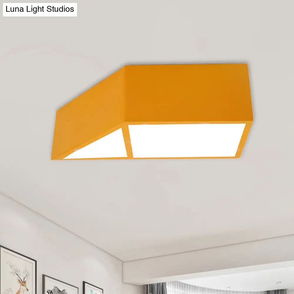 Nordic Led Trapezoid Close To Ceiling Lamp - Blue/Red/Yellow Flush Mount Fixture With Acrylic Shade