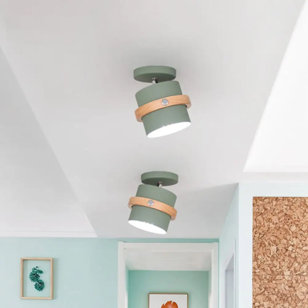 Nordic Metal 1 - Light Flush Mount Ceiling Lamp With Pivot Joint - Wood Finish And Color Options