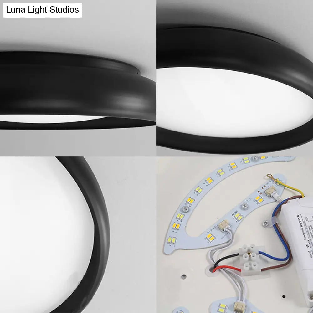 Nordic Metal Black/White Circular Flush Mount Ceiling Light - Warm/White Led Bedroom Fixture With