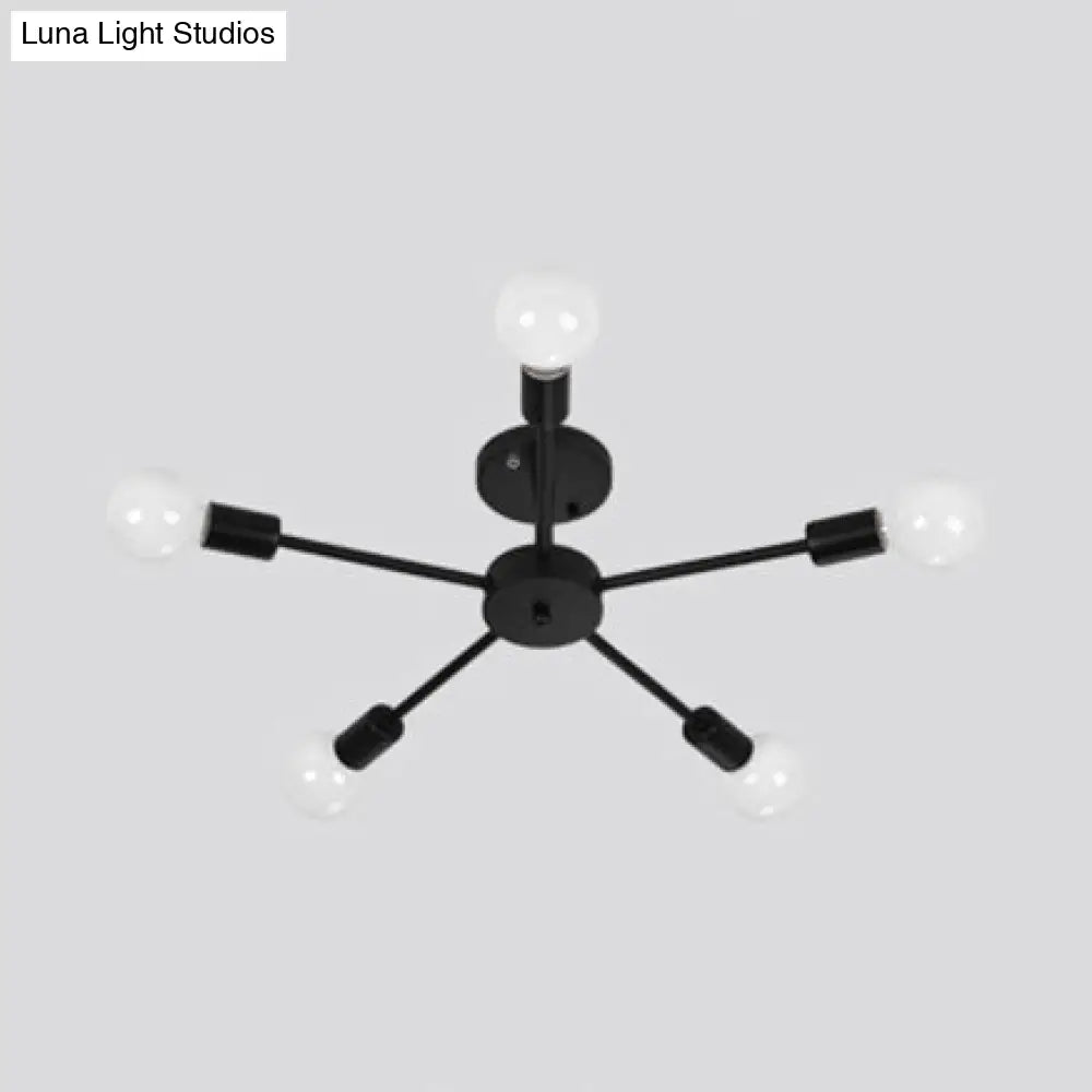 Nordic Metal Sputnik Flush Mount Ceiling Light - 5/10 Lights White/Black Bedroom Semi