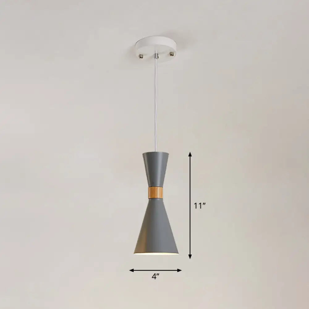 Nordic Metallic Hourglass Pendant Light - Stylish 1-Light Bedside Hanging Ceiling Fixture Grey