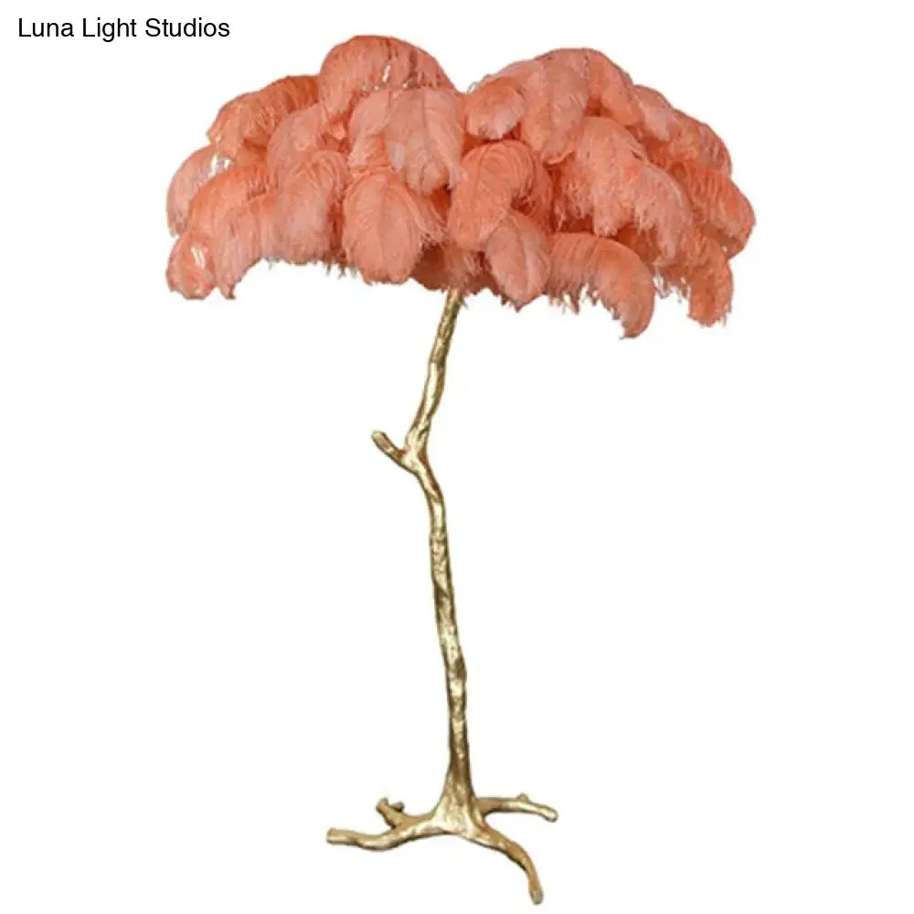Nordic Ostrich Feather Floor Lamp Stand Light Copper Modern Interior Lighting Decor Home Lights