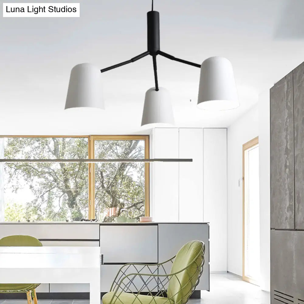 Nordic Simple Pendant Light: Iron Bell Shade Chandelier For Study Room - Black & White