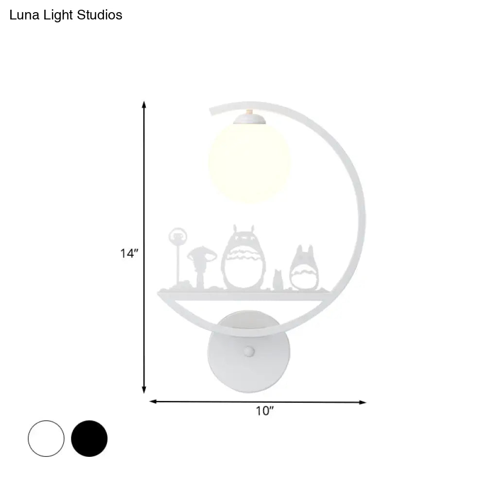 Nordic Single White/Black Finish Animals Metallic Wall Sconce Lighting With C-Arm
