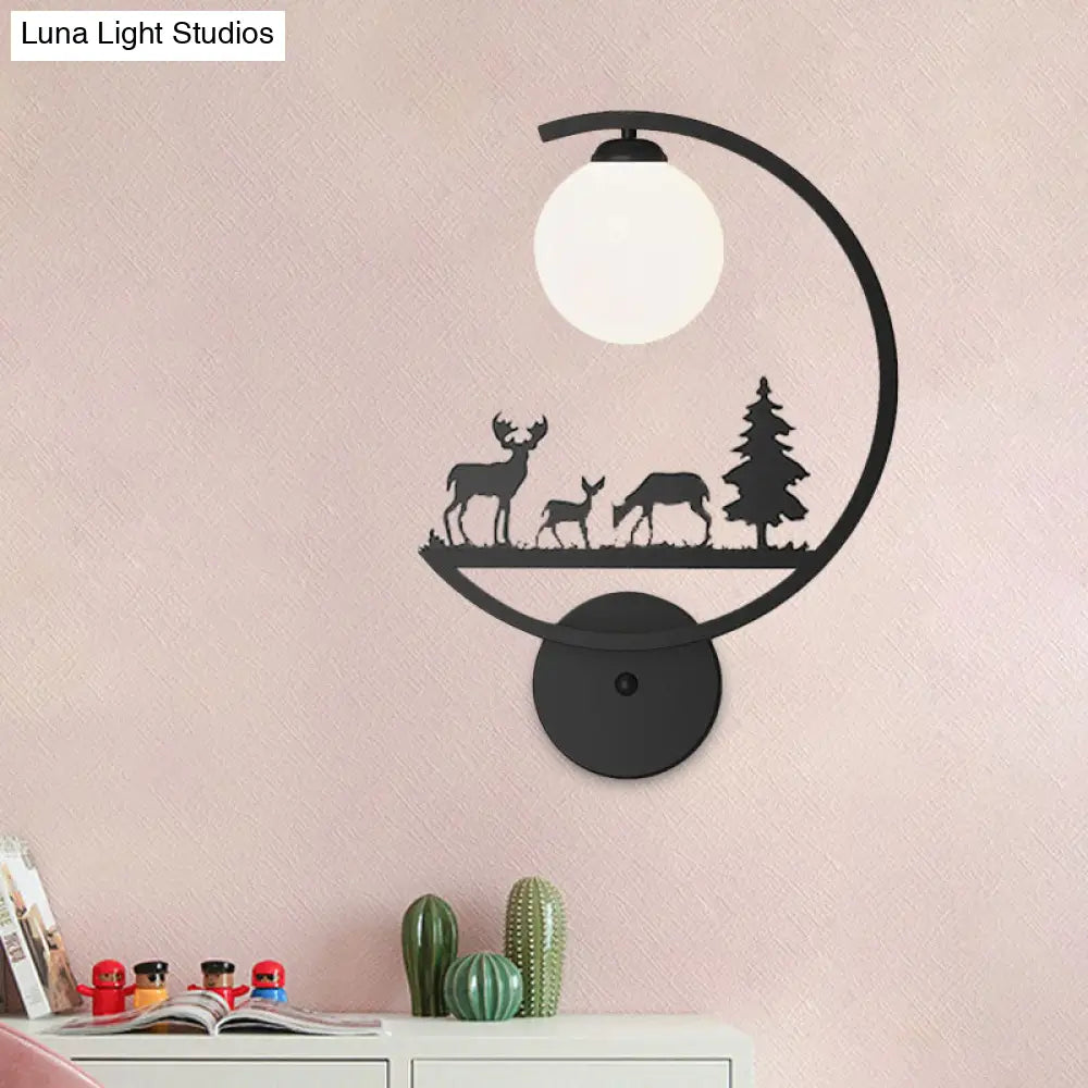 Nordic Single White/Black Finish Animals Metallic Wall Sconce Lighting With C-Arm