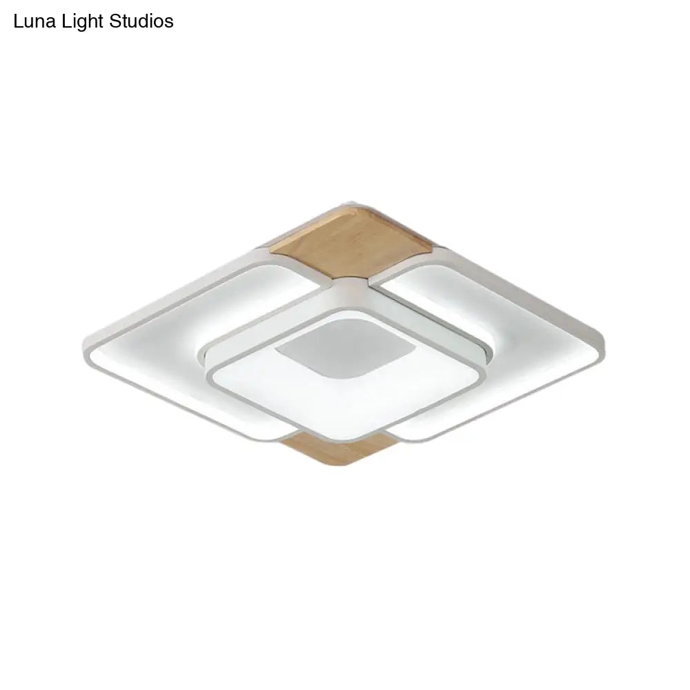 Nordic Square Flushmount Acrylic Led Ceiling Light White - Wood Finish 16’/19.5’ Wide Warm Or