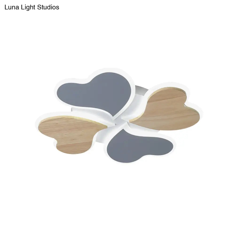 Nordic - Style 4 - Leaf Clover Led Ceiling Light With Blue And Wood Finish