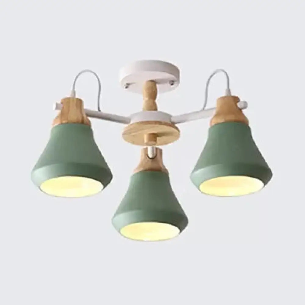 Nordic Style Child Bedroom Pendant Light With Metal Urn Shade - 3-Bulb Chandelier Green