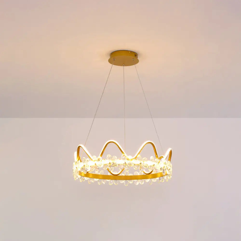 Nordic Style Crystal Pendant Light With 1 Suspended Crown For Living Room Gold / 25 Warm