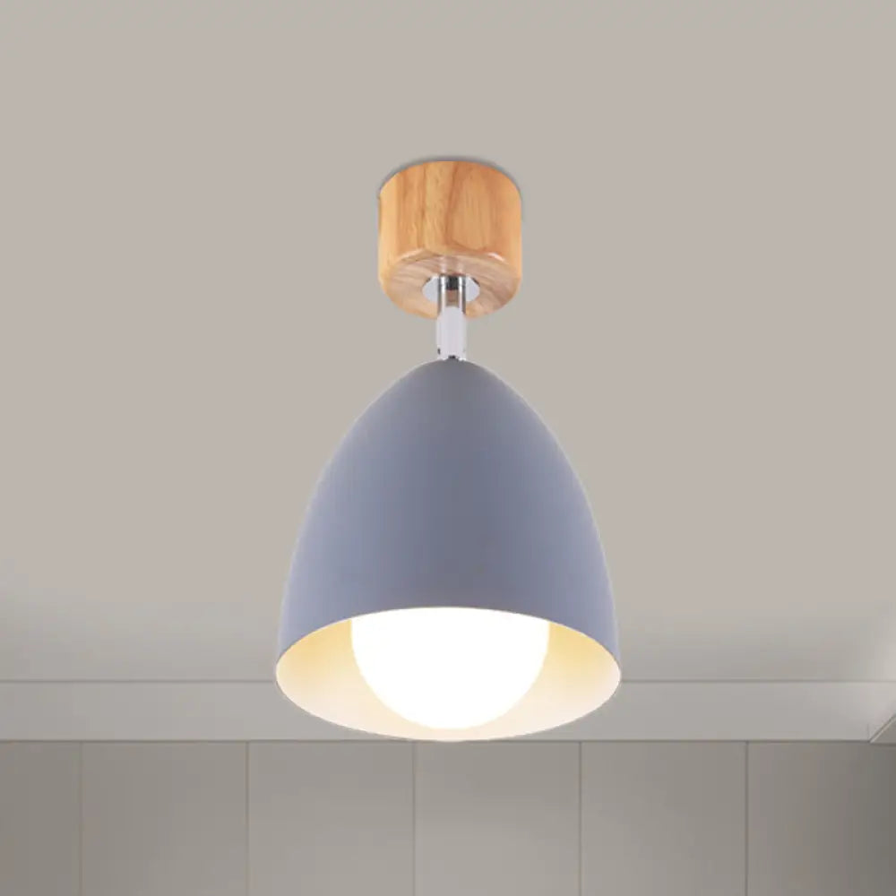 Nordic Style Dome Semi Flush Ceiling Light - Metal Rotatable Lamp For Bedroom In Grey/White Grey