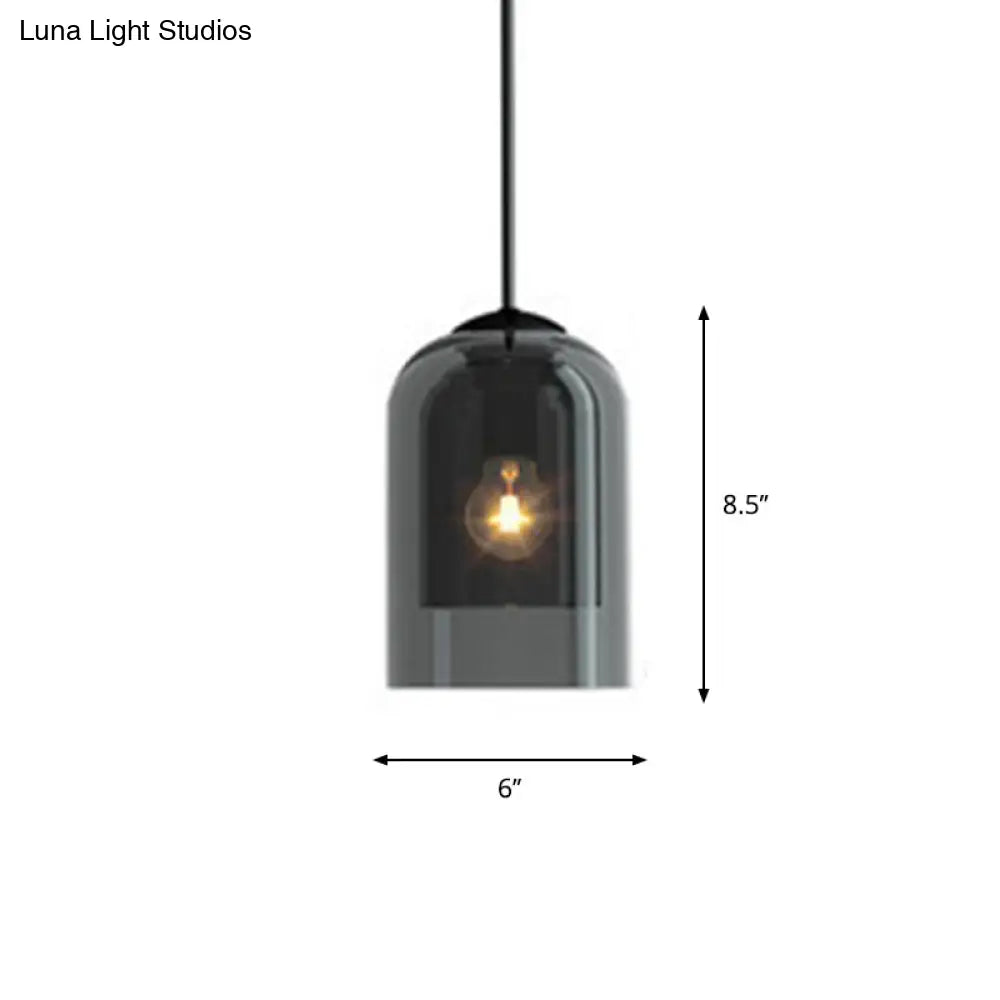 Nordic Style Dual Dome Bedside Pendant Light Fixture With Glass Shade And 1 Bulb