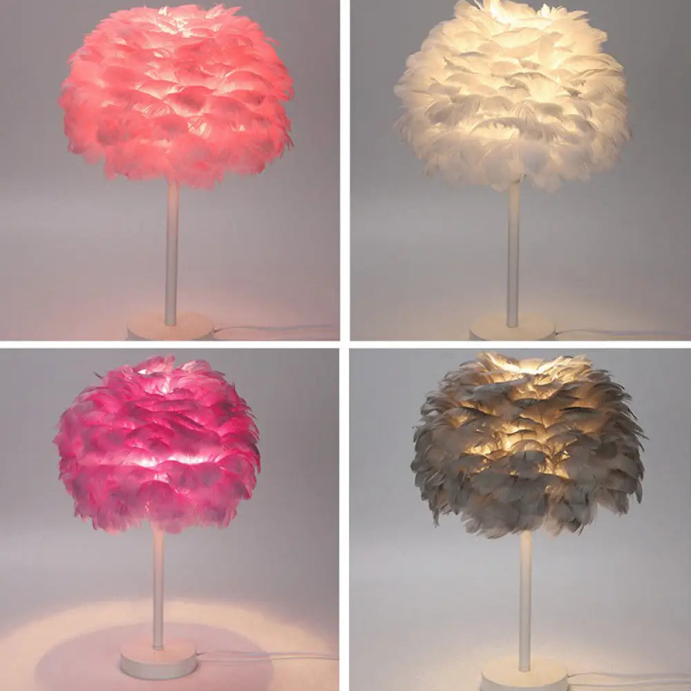 Nordic Style Feather Nightstand Lamp - 1-Light Living Room Table Light