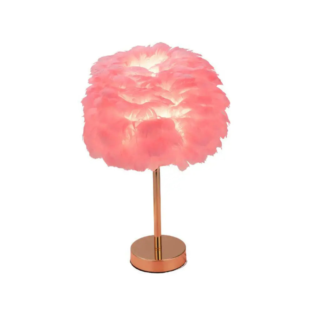 Nordic Style Feather Nightstand Lamp - 1-Light Living Room Table Light Gold / Pink On/Off Switch