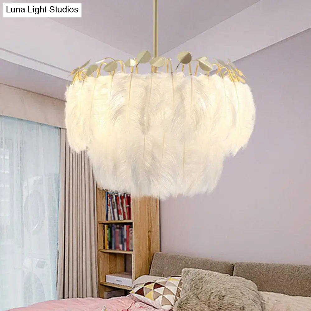 Nordic Style Gold Feather Nursery Pendant Chandelier Light Fixture