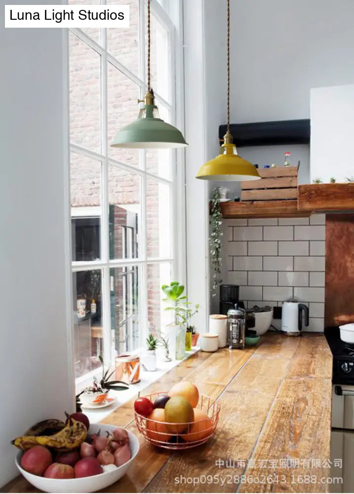 Nordic Style Hanging Lamp With Metal Shade And Colorful Macaron Finish For Kitchen Barn