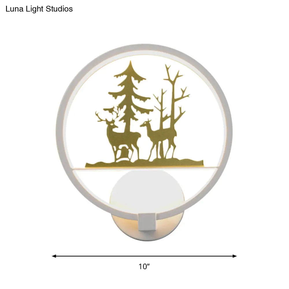 Nordic Style Led Acrylic Wall Light With Elk And Tree Design For Bedroom Décor