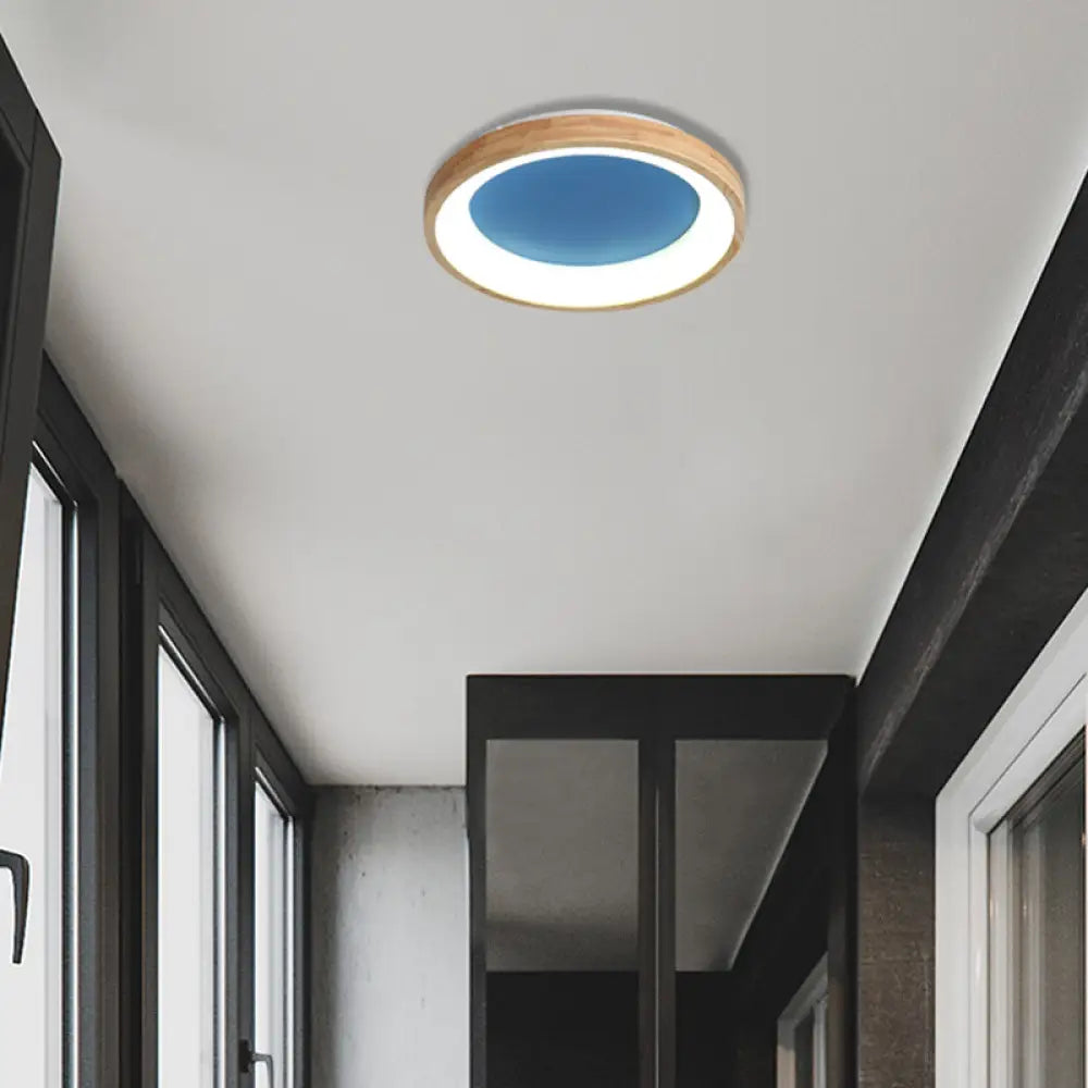 Nordic Style Led Flushmount Ceiling Light - Green/Blue Wood Circular Design 12’/16’/19.5’