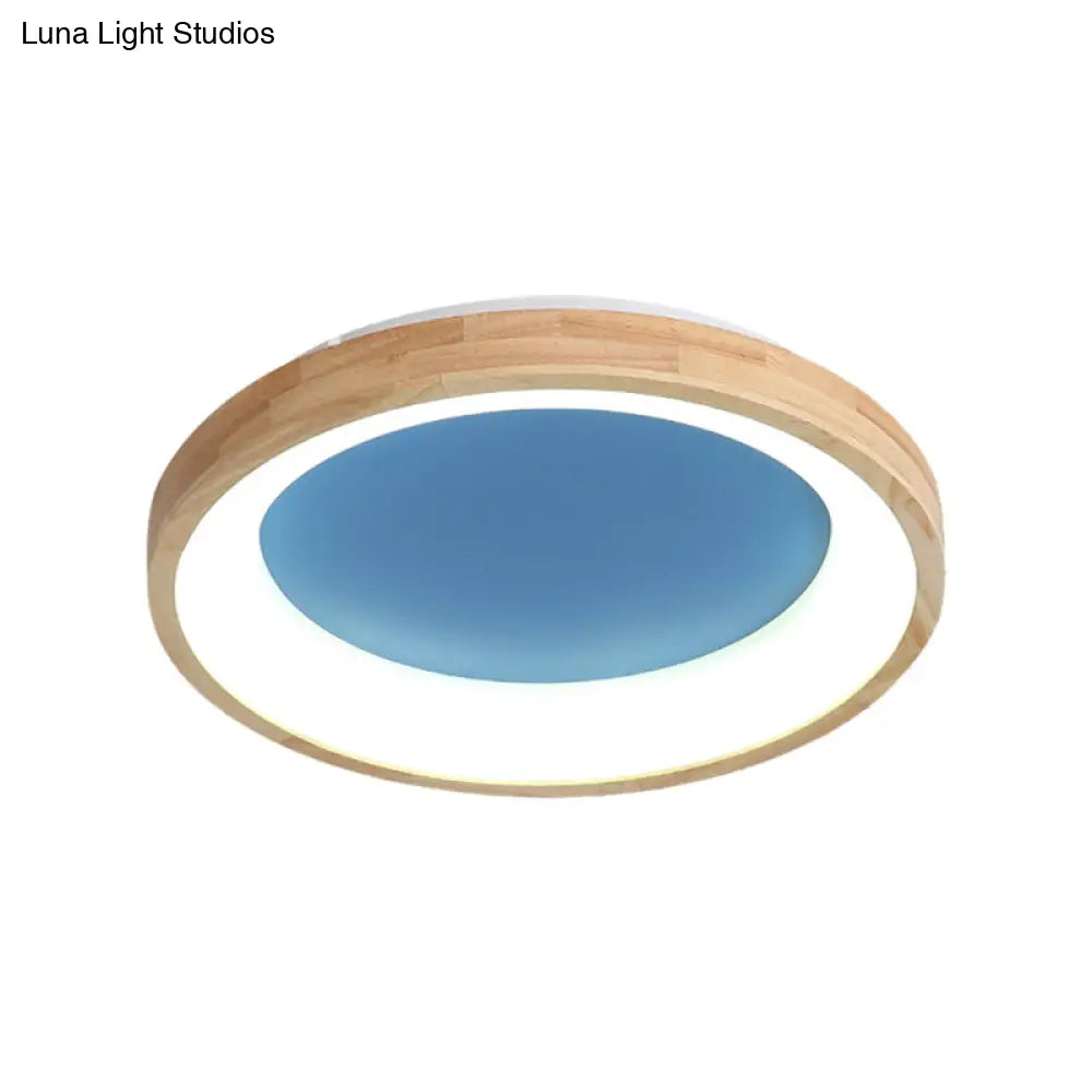 Nordic Style Led Flushmount Ceiling Light - Green/Blue Wood Circular Design 12’/16’/19.5’ Width