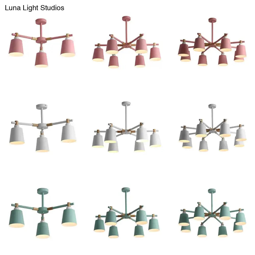 Nordic Style Multi-Head Chandelier For Game Room - Bucket Design With Metal Suspension Light