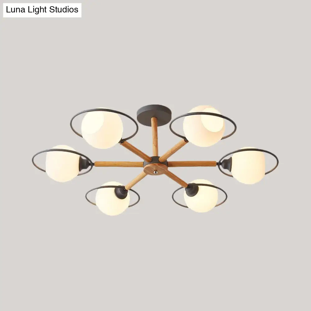 Nordic Style White Sphere Ceiling Light With Frosted Glass Shade - Elegant Dining Room Mount Ring