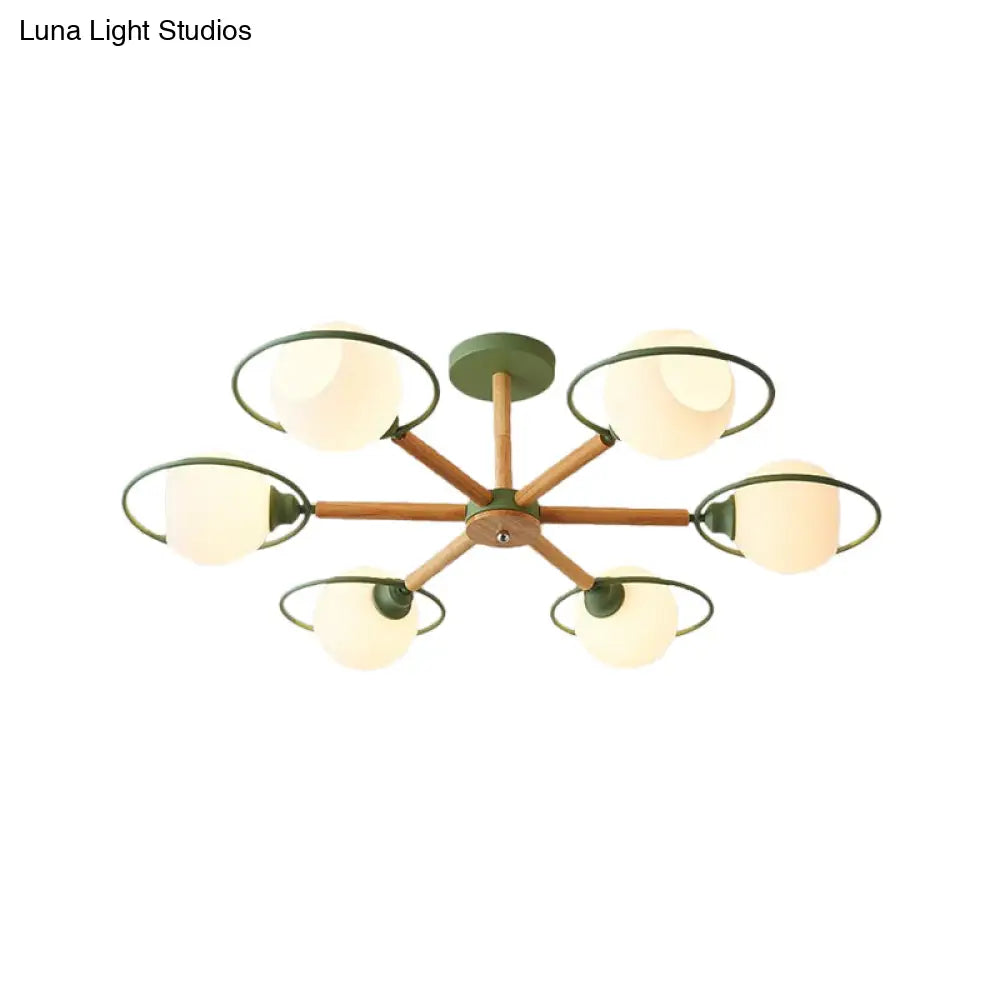 Nordic Style White Sphere Ceiling Light With Frosted Glass Shade - Elegant Dining Room Mount Ring