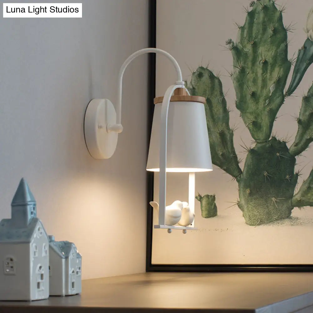 Nordic Trapezoid Metal Wall Sconce Light With Bird Accent - Perfect For Restaurants