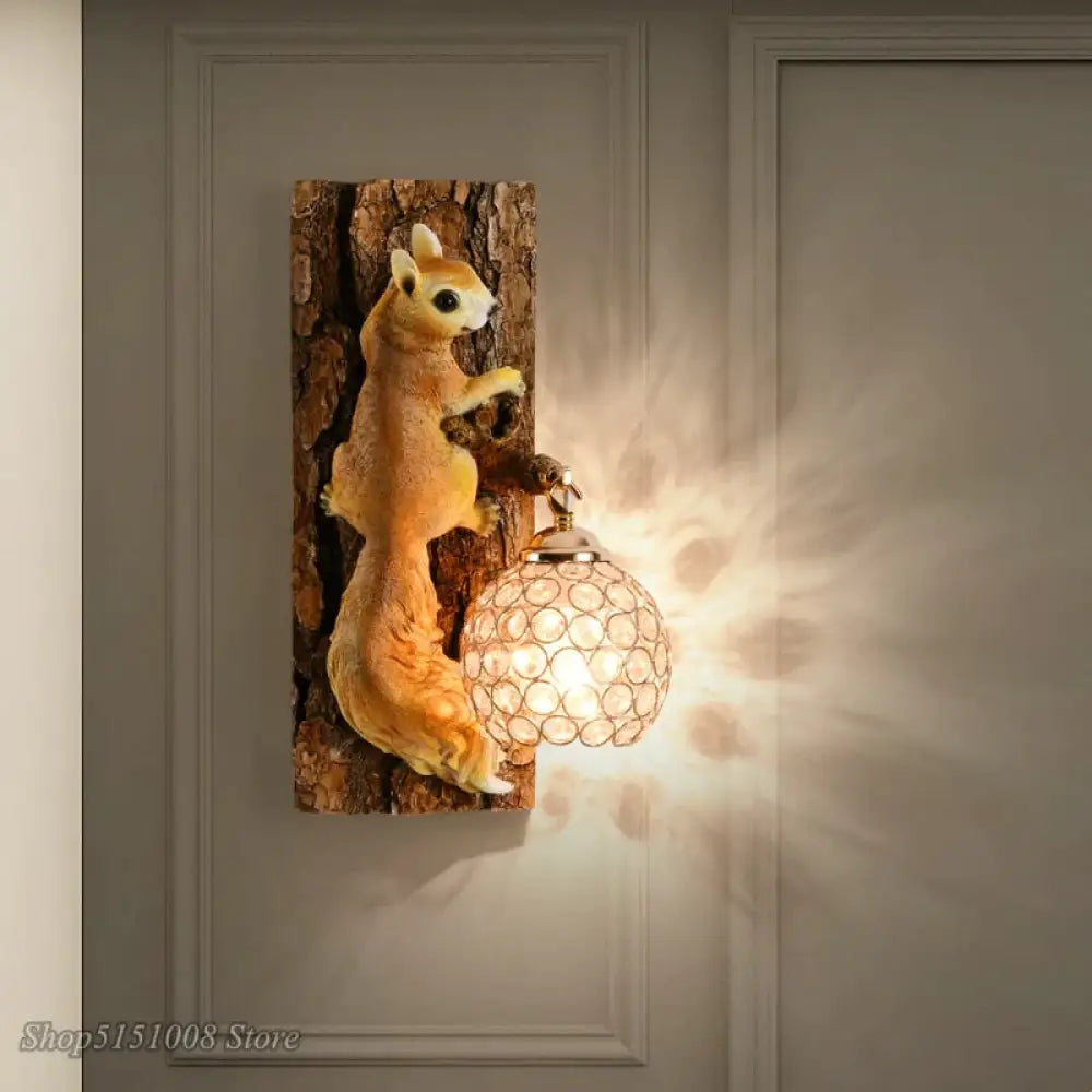 Nordic Vintage Style Resin Squirrel Crystal Led Wall Lamp Wall Lamp