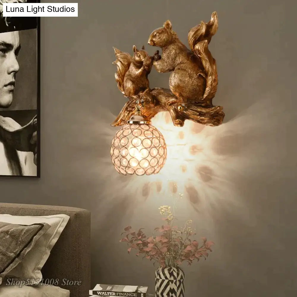 Nordic Vintage Style Resin Squirrel Crystal Led Wall Lamp Wall Lamp